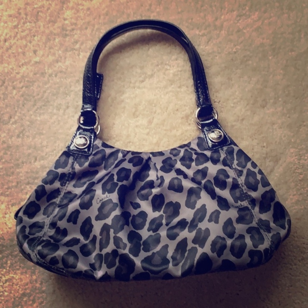 Coach grey and black leopard print purse. Brand new